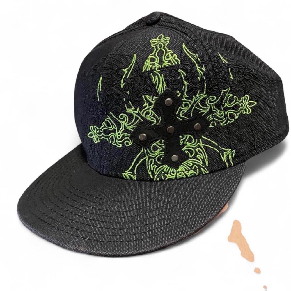 MMA Elite Black and Green Embroidered Cross Studded Stretch Fit Hat